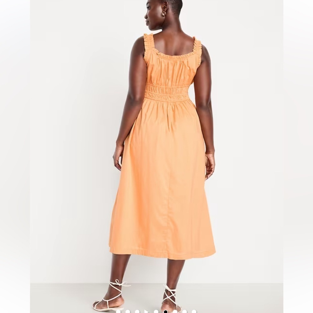 Old Navy XXL Tall Cotton Waist-Defined Ruffled Midi Dress Orange pocket retro - Picture 7 of 10